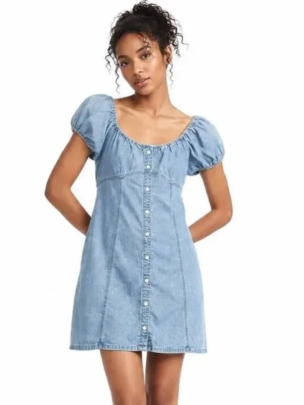 MADEWELL Denim Puff-Sleeve Mini Dress